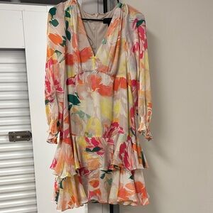 Laundry by Shelli Segal Women’s Cocktail Size 10 V-Neck Floral Ruffle Dress